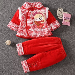 小女童唐装棉衣1-2岁周岁宝宝抓周过年衣服中国风婴幼儿汉服套装