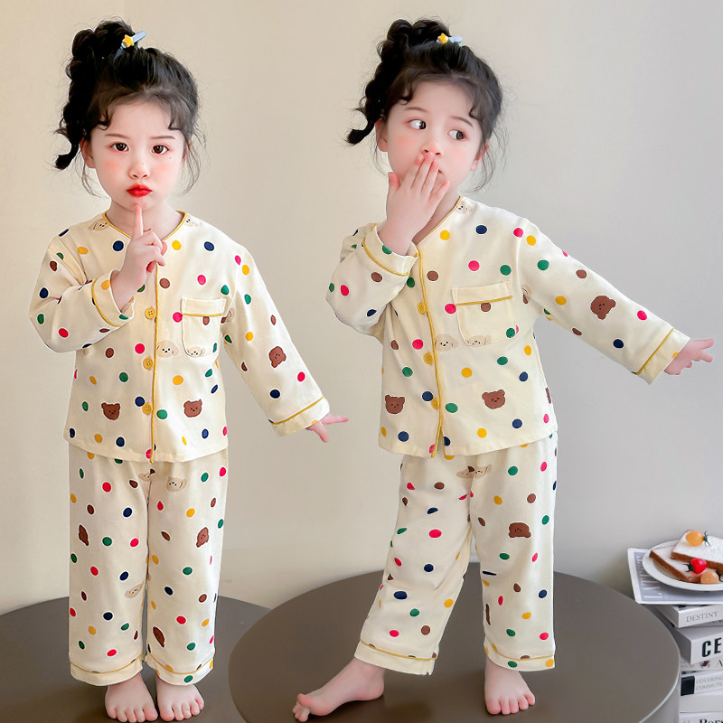 儿童睡衣春秋纯棉女童长袖2025新款秋季女孩家居服全棉圆点套装,童装/婴儿装/亲子装,家居服套装,淘宝优惠券,粉丝福利购,淘宝优惠卷