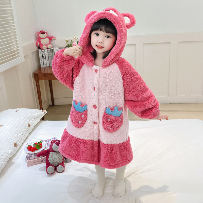 儿童法兰绒长款睡袍保暖睡裙