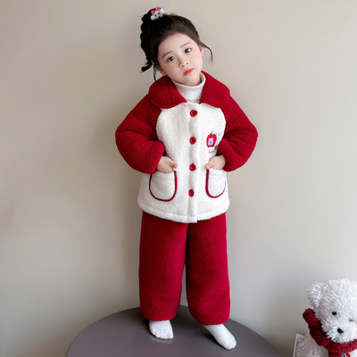 儿童睡衣加绒加厚女宝秋冬家居服