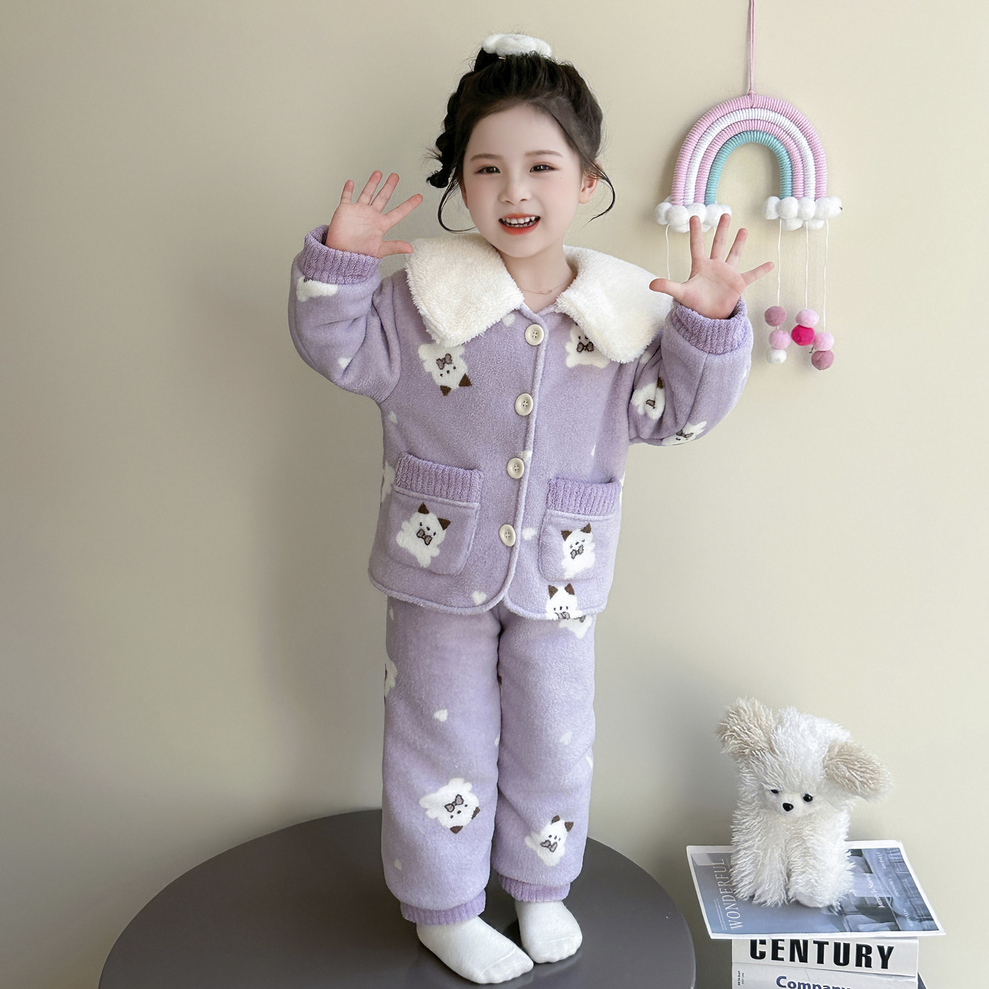 儿童睡衣三层夹棉加厚保暖两件套