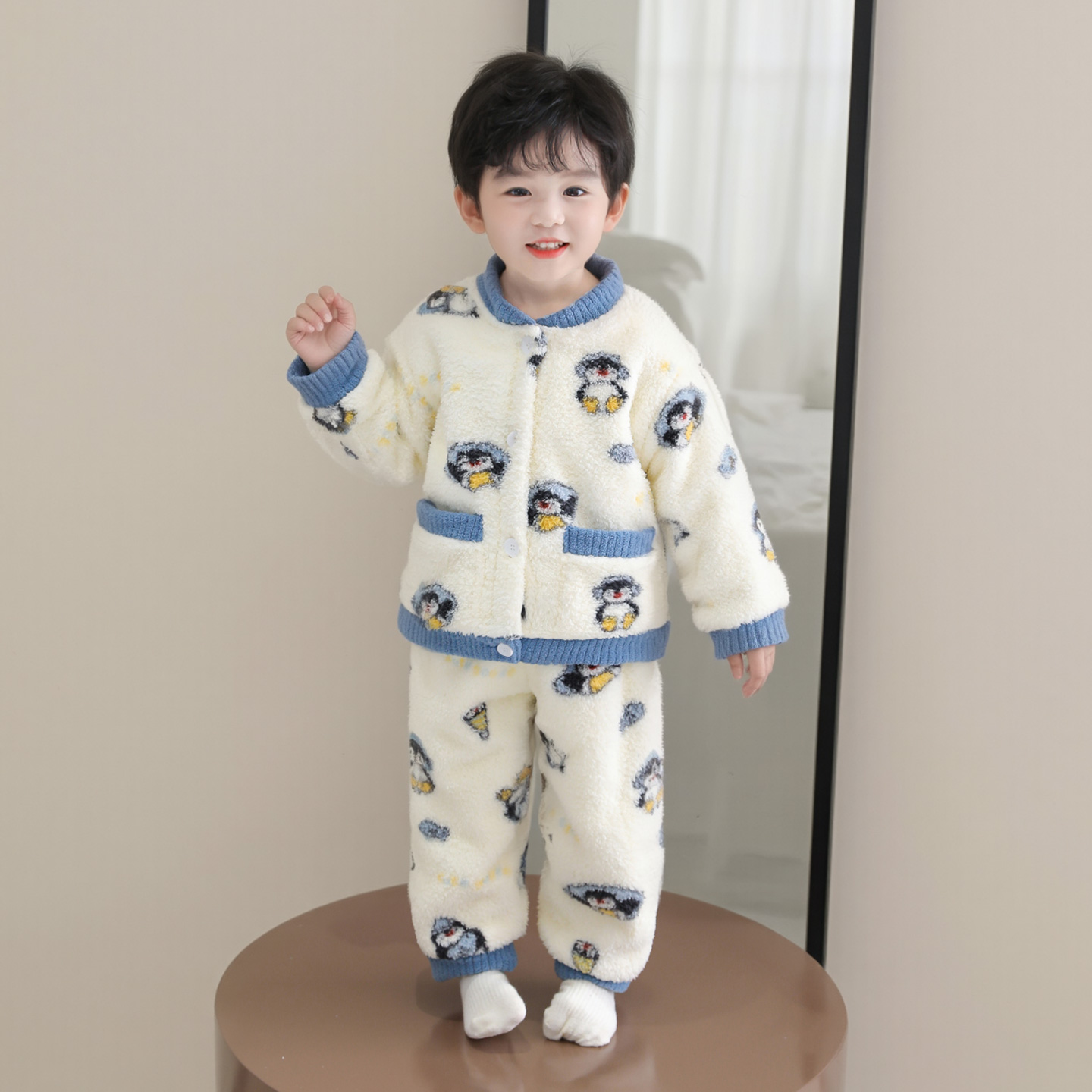 儿童睡衣双层加绒加厚家居服套装