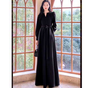 2026新款女装春秋欧美法式高级感奢华到脚踝气质超长款长裙连衣裙