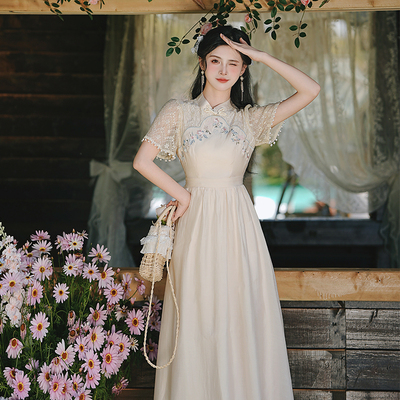 新中式新款温柔甜美气质国风复古绣花改良旗袍高级感连衣裙仙女裙