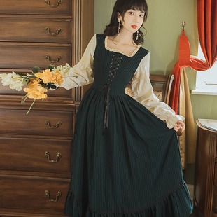 法式小众新款温柔甜美气质复古宫廷风少女绑带连衣裙洛丽塔长裙子