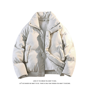 立领PU皮棉服宽松休闲百搭高级感棉衣纯色保暖外套MD8808-特价P70图片