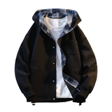 420克重磅日系纯色格纹开衫男女休闲连帽卫衣外套W4687-特价P65，女装短外套，电商A007-1