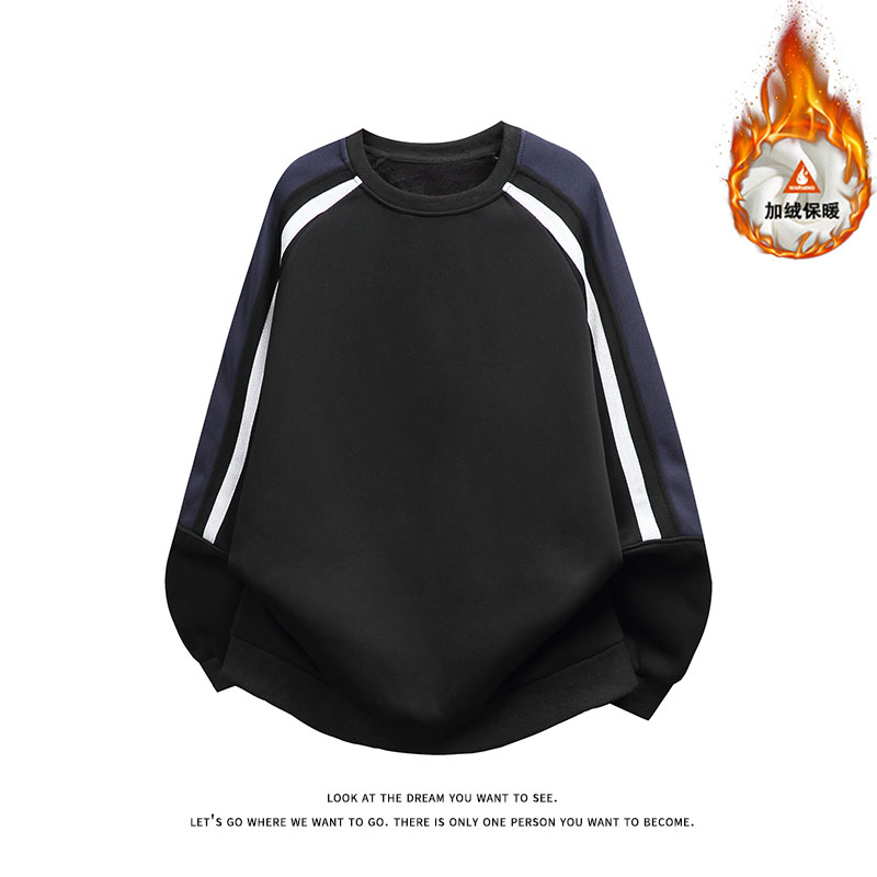 美式拼接撞色圆领卫衣大码宽松加绒加厚上衣W4650JR（加绒）特P46，男装卫衣，电商A007-1