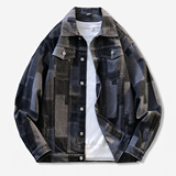 工装风拼接牛仔夹克男翻领宽松百搭外套青年纽扣上衣JA36-特价P58，男装夹克，电商A007-1