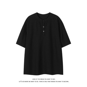 亨利领纯色简约短袖T恤男女宽松型韩版百搭休闲上衣T3697-特价P27图片