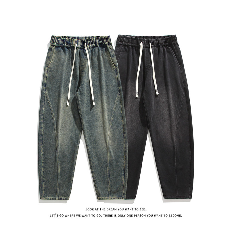 巴家弯刀高街牛仔裤宽松直筒裤松紧腰休闲长裤K8552-P40【特价】，男装牛仔裤，电商A007-1