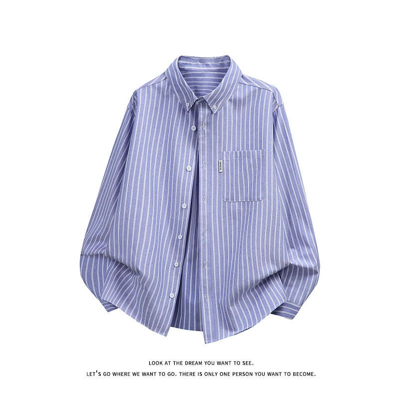 休闲风竖条纹衬衫男长袖松弛感少年风高级感外套C2275-特价P37，男装衬衫，电商A007-1