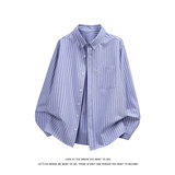 休闲风竖条纹衬衫男长袖松弛感少年风高级感外套C2275-特价P37，男装衬衫，电商A007-1