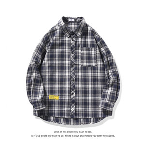 港风慵懒风休闲宽松潮流大码百搭情侣格子衬衫C2158-特P28无差价，男装衬衫，电商A007-1