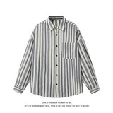 日系复古条纹衬衫男长袖宽松翻领少年感衬衣男女C2276-特价P40，男装衬衫，电商A007-1