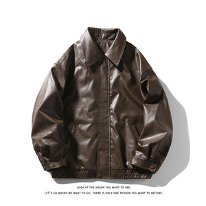 潮流宽松美式复古机车皮衣 PU皮夹克外套P7806-P70【特价】，男装夹克，电商A007-1