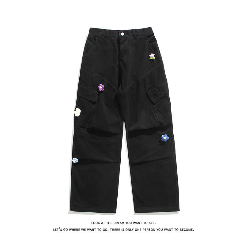 立体解构花朵装饰工装休闲裤男女潮牌宽松直筒长裤K8617-特价P70,男装工装外套,电商A007-1