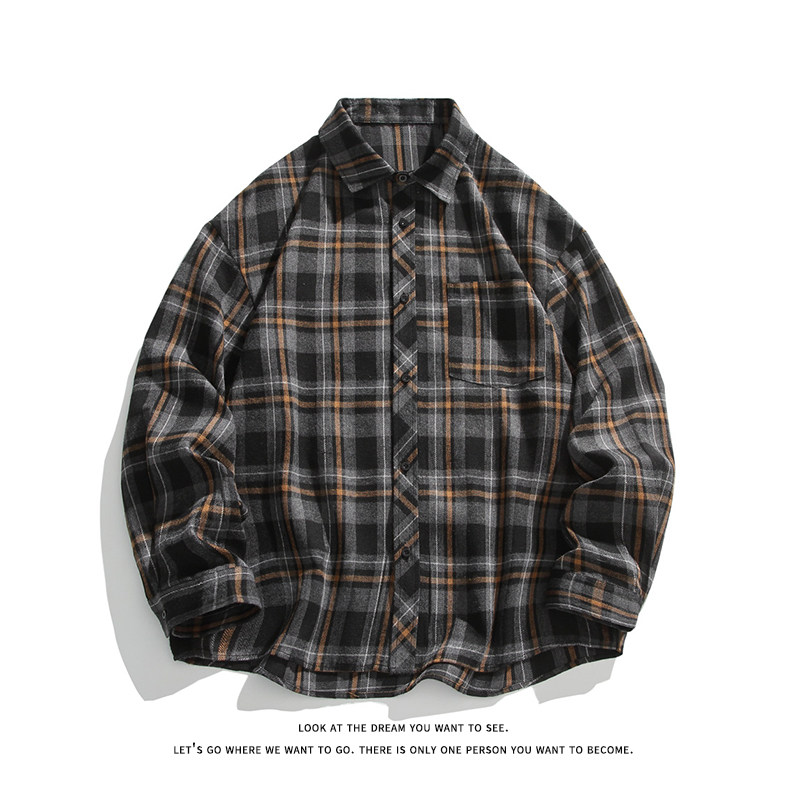 韩版潮流复古格子大码翻领长袖衬衫内搭外套C2193-P30【特价】，男装衬衫，电商A007-1