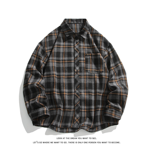 韩版潮流复古格子大码翻领长袖衬衫内搭外套C2193-P30【特价】，男装衬衫，电商A007-1