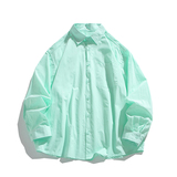 夏季薄荷曼波绿色慵懒风衬衫男薄款防晒长袖衬衣外套C2242-特价46，男装防晒衣，电商A007-1