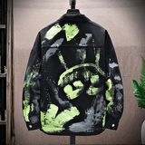 街头风涂鸦印花牛仔夹克男宽松痞帅翻领设计感外套JA39-特价P78，男装夹克，电商A007-1