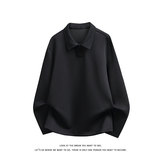 美式复古纯色翻领套头卫衣男女宽松休闲百搭POLO衫T恤W4710-特P26，男装T恤，电商A007-1