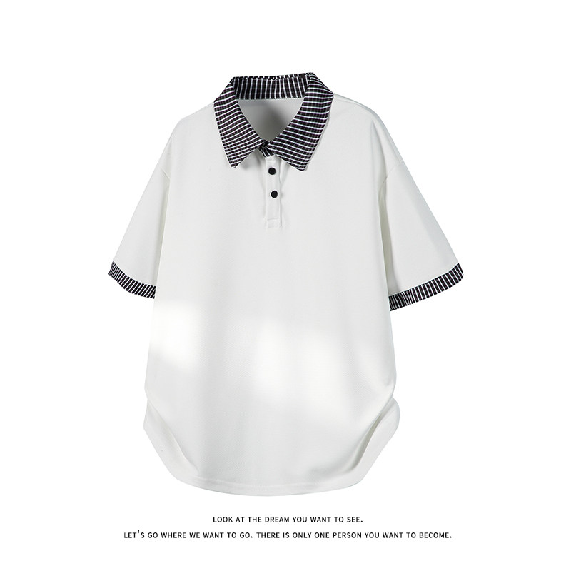 假两件格子拼接短袖T恤男夏季潮牌polo衫美式衬衫领T3652特价P30,男装T恤,电商A007-1