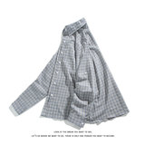 美式复古蓝格子衬衫宽松慵懒长袖衬衣开衫外套薄款C2253-特价42，男装衬衫，电商A007-1