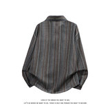 美式复古条纹长袖衬衫男宽松日常百搭休闲翻领外套C2272-特价P37，男装衬衫，电商A007-1