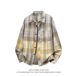 韩版潮流复古格子大码宽松翻领长袖衬衫内搭外套C2170-特P24，男装衬衫，电商A007-1