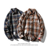 港风宽松复古长袖衬衫格子潮流休闲大码男士C751P32【特价】，男装衬衫，电商A007-1