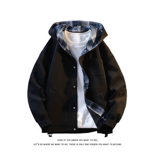 420克重磅日系纯色格纹开衫男女休闲连帽卫衣外套W4687-特价P65，女装短外套，电商A007-1