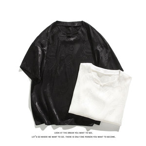 龙纹提花冰丝盘扣v领风夏季潮流短袖T恤T3530-P26【特价】，男装T恤，电商A007-1