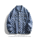 休闲大码宽松棋盘格男女拼色牛仔外套夹克J3736-P57【特价】，男装工装外套，电商A007-1