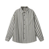 日系复古条纹衬衫男长袖宽松翻领少年感衬衣男女C2276-特价P40，男装衬衫，电商A007-1