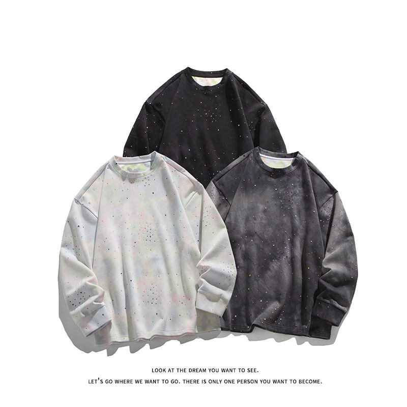 美式重磅扎染满天星长袖T恤男女同款潮高街宽松卫衣W4680-特价P50，男装T恤，电商A007-1