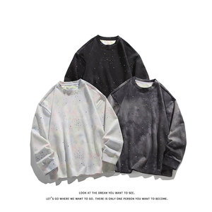 美式重磅扎染满天星长袖T恤男女同款潮高街宽松卫衣W4680-特价P50，男装T恤，电商A007-1