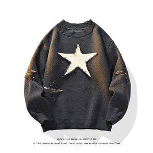 秋季美式复古休闲毛衣男宽松休闲百搭高级感长袖ZB7150-特价P54图片