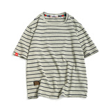 港式条纹短袖休闲T恤男女圆领宽松港风百搭潮流上衣T122-特价P25，男装T恤，电商A007-1