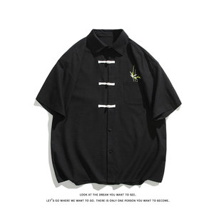夏季潮流风新中式绣花大码休闲男短袖衬衫DC2182-P36【特价】图片