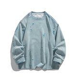 美式破洞长袖圆领卫衣休闲宽松日常基础款男W4676-P48【特价】，男装卫衣，电商A007-1