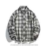 韩版潮流复古格子大码翻领长袖衬衫内搭外套C2196-P28【特价】，男装衬衫，电商A007-1