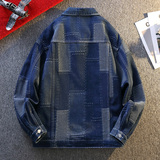 工装风拼接牛仔夹克男翻领宽松百搭外套青年纽扣上衣JA36-特价P58，男装夹克，电商A007-1