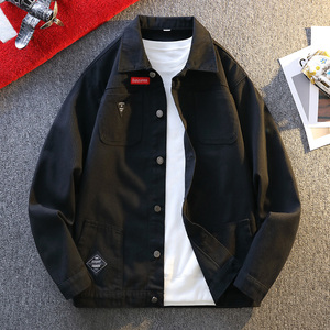 工装风翻领牛仔夹克男休闲宽松纽扣多口袋长袖外套JB80-特价P53，男装夹克，电商A007-1