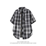 韩版潮流复古格子大码翻领短袖衬衫内搭外套DC2219-P24【特价】，男装T恤，电商A007-1