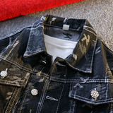 工装风翻领牛仔夹克男宽松印花潮牌百搭外套男士夹克JA28-特价P58，男装夹克，电商A007-1