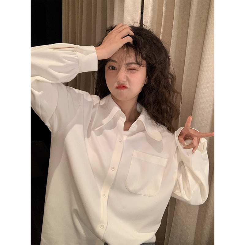 Shirt women autumn loose long sleeve 2020 retro Hong Kong style shirt design sense minority top