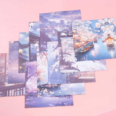 正方形15厘米双面复古中国风古楼小船印花儿童手工折纸仙风彩色纸