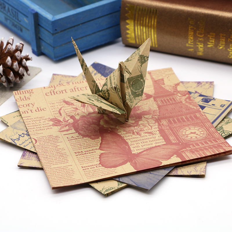 15厘米正方形复古怀旧欧美双面印花手工折纸手账花纹牛皮纸材料