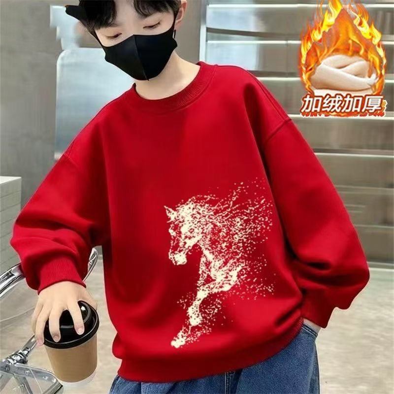 儿童2026马年秋冬款加厚加绒卫衣男童女童红色新中式过年服套头衫,童装/婴儿装/亲子装,卫衣/绒衫,淘宝优惠券,粉丝福利购,淘宝优惠卷